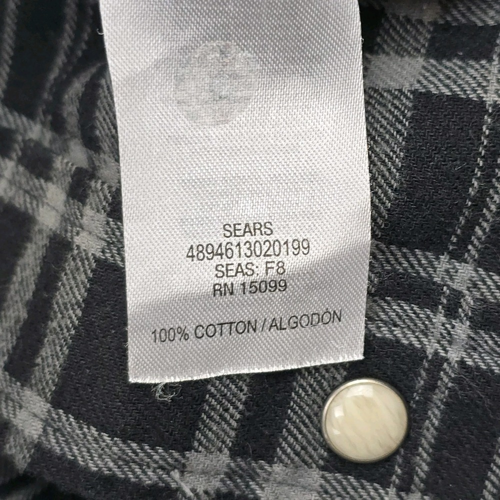 Roebuck & Co. Black Plaid Pearl Snap Western‎ Shirt Size Large 100% Cotton - Picture 6 of 9